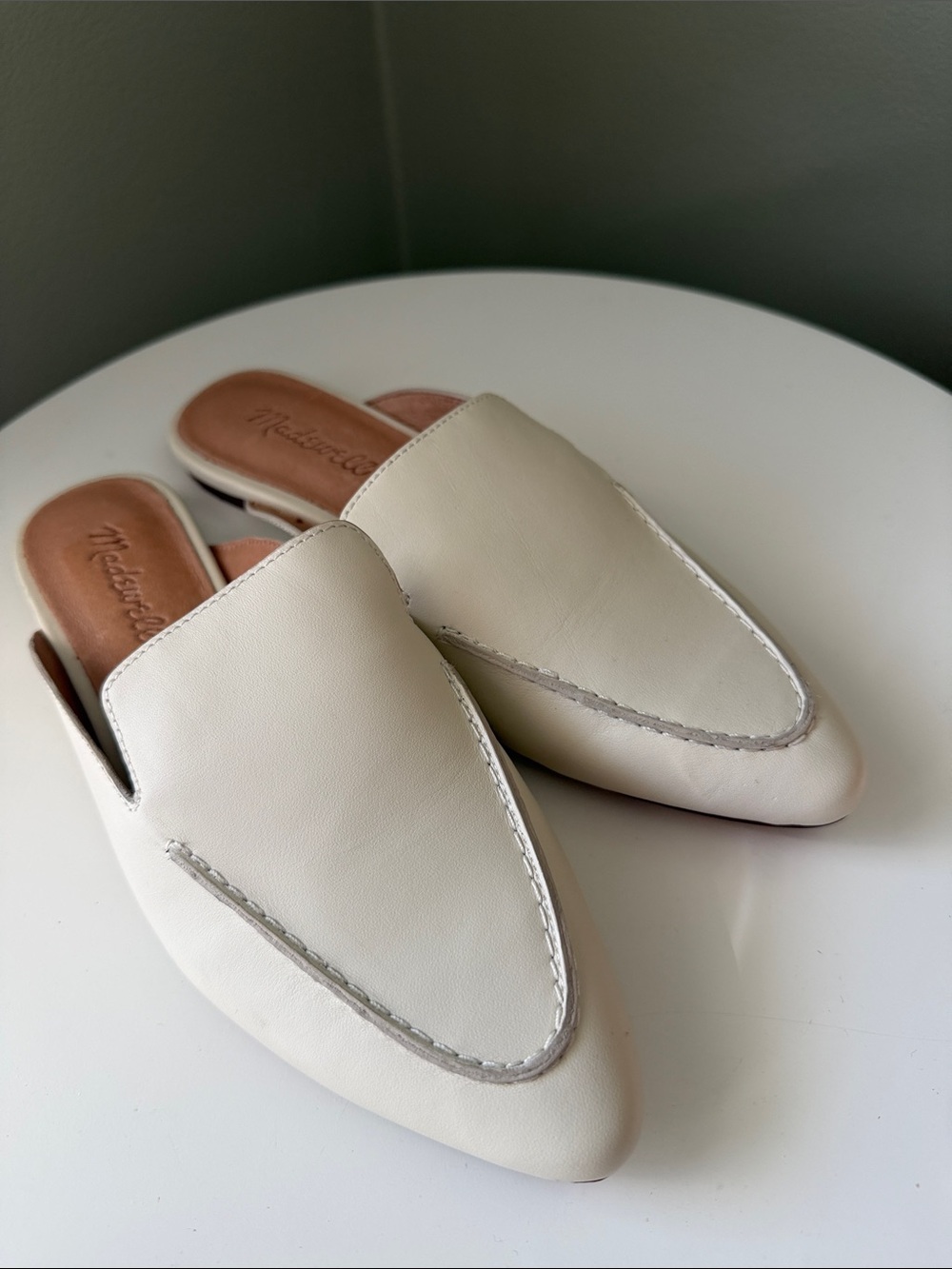 Madewell The Frances Skimmer Mule Leather Bone Neutral Minimalist NWOB Size 6.5